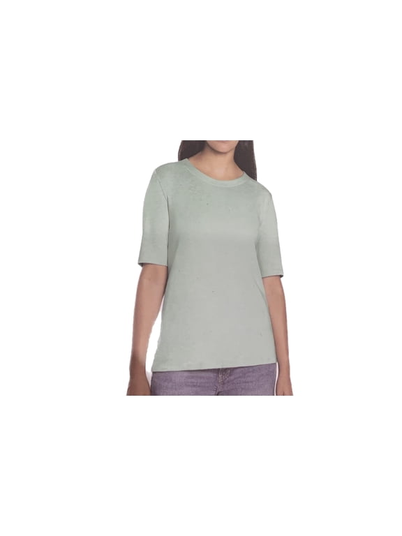 Women's Scoop Neck Pima Cotton Elbow Sleeve Top (US, Alpha, Small, Regular, Regular, Green)