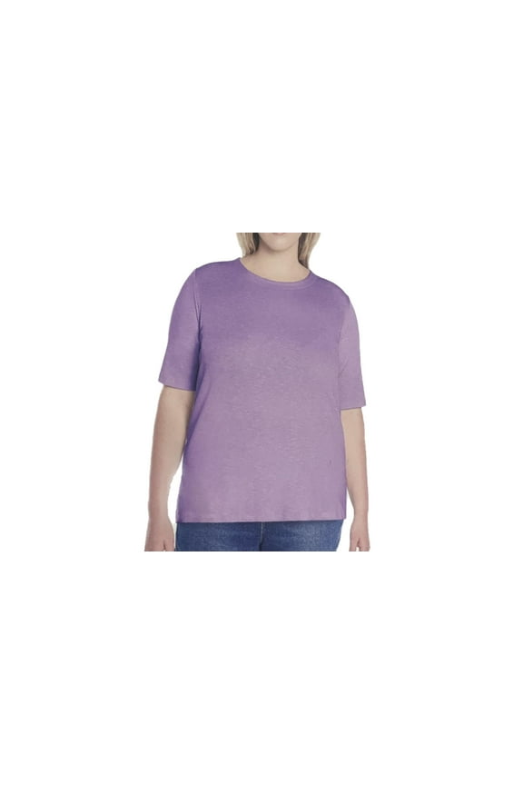 Women's Scoop Neck Pima Cotton Elbow Sleeve Top (US, Alpha, X-Large, Regular, Regular, Purple)