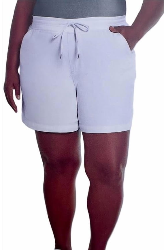 Women's Short - Pull-On Casual Comfort with Drowstring Back Pockets - Cotton Blend Shorts (White, XXL)