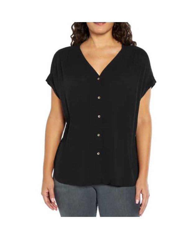 Women's Button Front Blouse, Black Medium