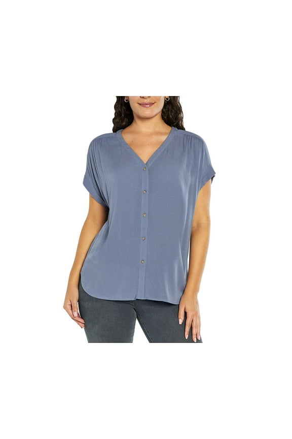 Women's Short Sleeve Button Front Blouse Shirt (US, Alpha, Small, Regular, Regular, Black)