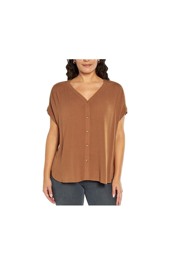 Women's Short Sleeve Button Front Blouse Shirt (US, Alpha, XX-Large, Regular, Regular, Rust)