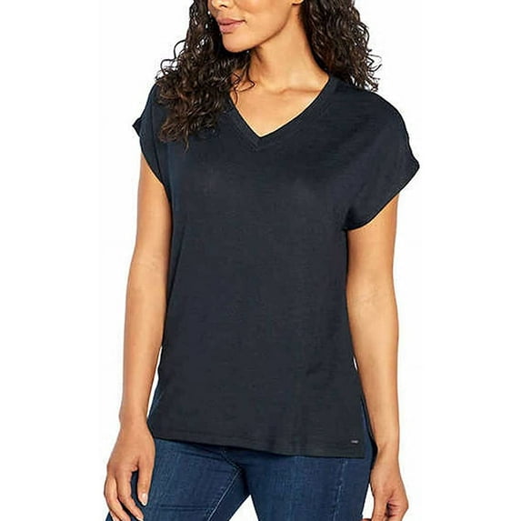 Orvis Women's Short Sleeve V-Neck Tunic Knit Top (Black,XXL)