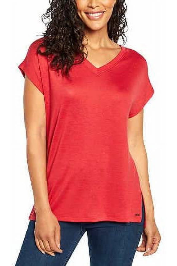 Women's Short Sleeve V-Neck Tunic Knit Top (Burnt Clay,XXL)
