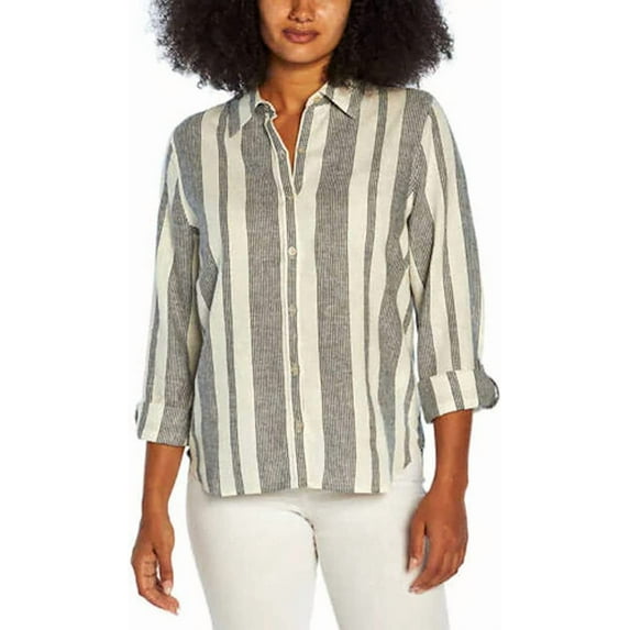 Orvis Women's Long Sleeve Linen Blend Top Size: XL, Color: Island Stripe