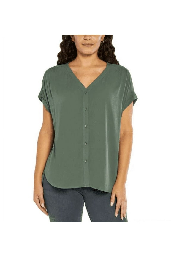Womens' Button Front Blouse (Green, 3X)