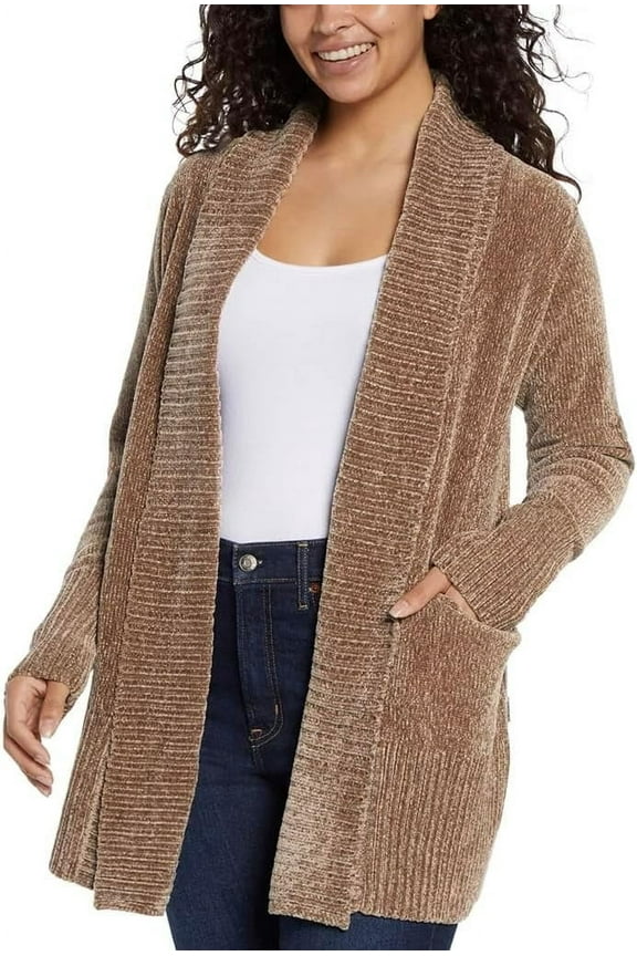 Womens Cardigan Sweater Chenille Pockets Soft Open-Front Midweight (Taupe,X-Large)
