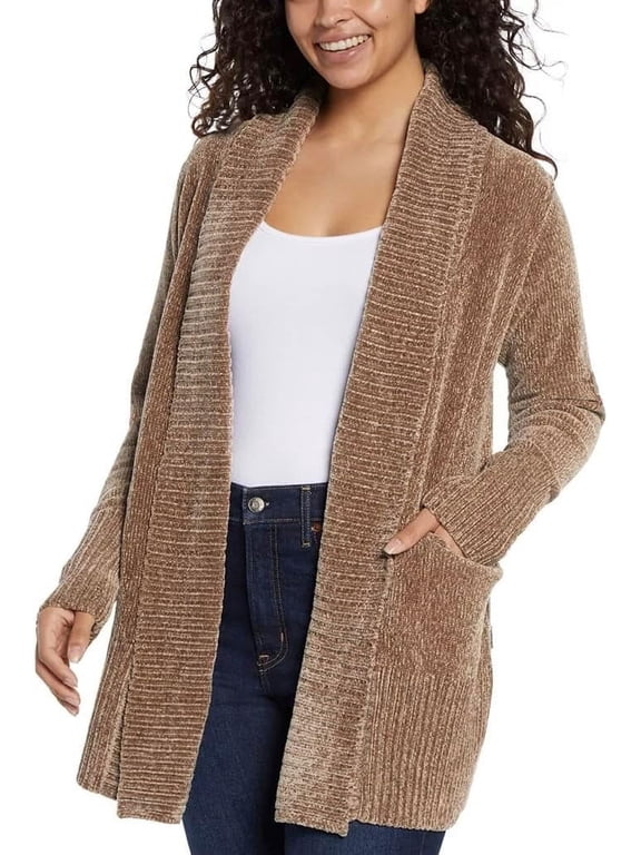 Womens Cardigan Sweater Chenille Pockets Soft Open-Front Midweight (Taupe,XX-Large)