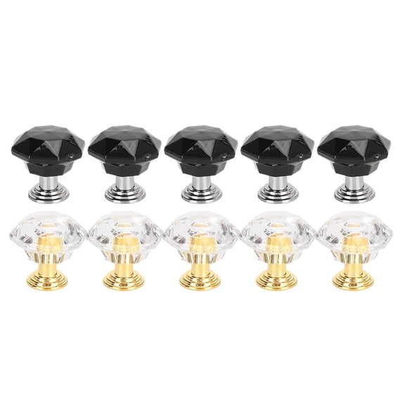 Orvunela 10 Pack Diamond Shape Acrylic Cabinet Knobs Clear Crystal Drawer Pulls with Gold and Silver Base