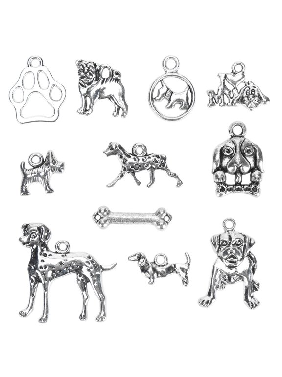 11 Pieces Dog Bone Pendant Charms Antique Silver Finish Metal Findings for DIY Jewelry Making