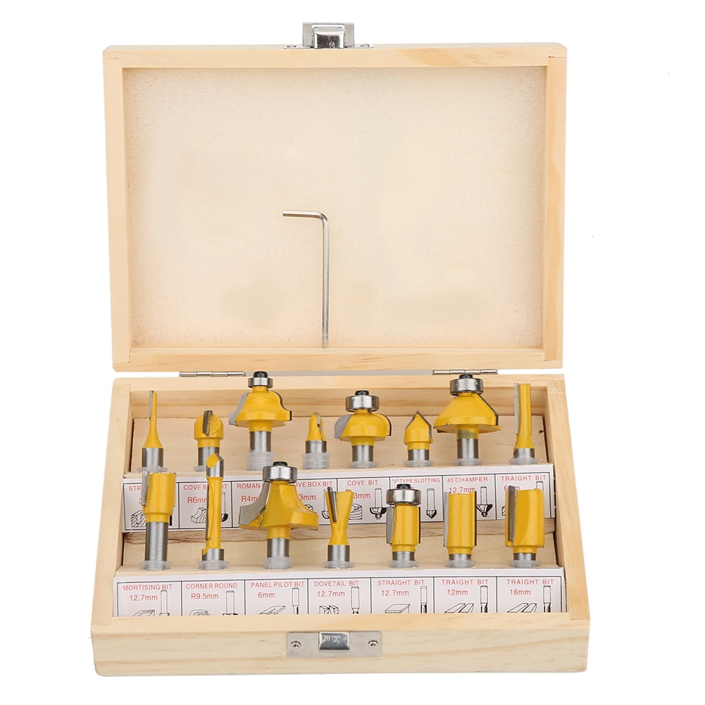 Orvunela 15-Piece Cemented Carbide Router Bit Set with Storage Wooden ...