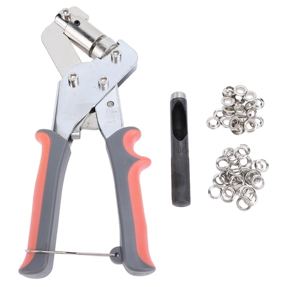 Orvunela 3/8in Fabric Handheld Hole Punch Grommet Kit Pliers Press Tool Orange Gray with 10.5mm 500 Set Silver Grommets Eyelets for Crafts