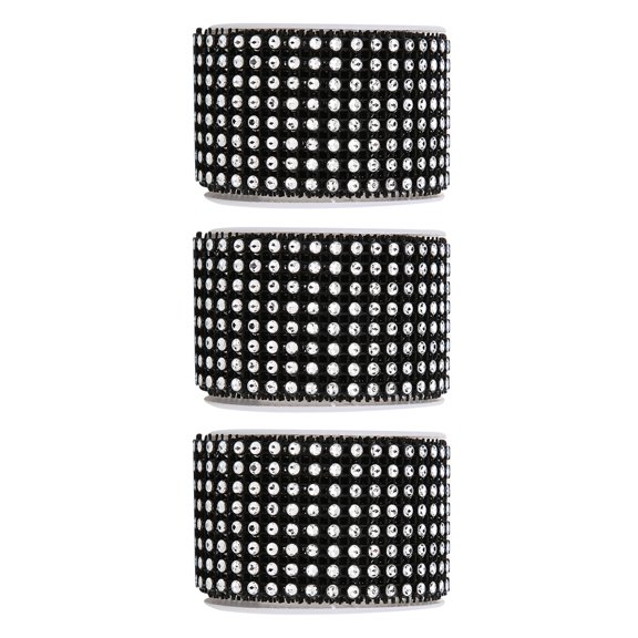Orvunela 3PCS Rhinestone Mesh Roll Shiny Diamond Wrap Ribbon Trim DIY Hand Made Decoration for Weddings Parties, Flexible Crystal Arts Crafts Decorative Ribbon Roll Accessories, Black