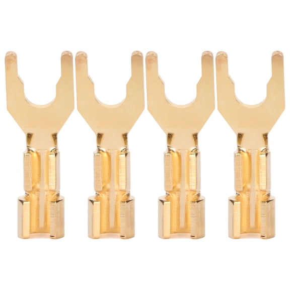 Orvunela 4-Pack Gold Plated Pure Copper 45-Degree Y Spade Plug Speaker Wire Solder Connectors for Audio Amplifiers