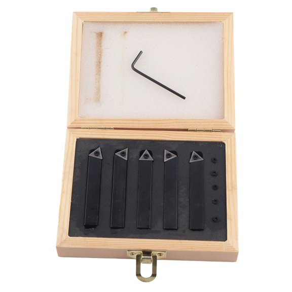 Orvunela 5-Piece 3/8 Inch Indexable Turning Tool Set, Cemented Carbide Machining Lathe Cutting and Facing Tools, Includes 60, 75, and 90 Degree Heads with Screwdriver