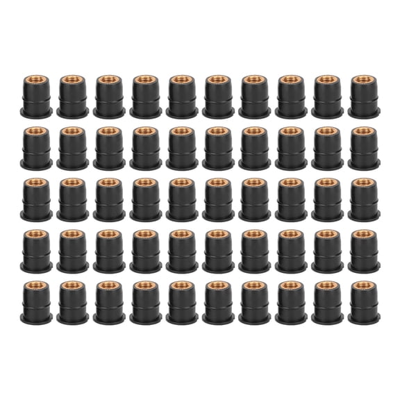Orvunela 50 Pack M6x0.8mm Rubber Well Nuts with Brass Core Universal Windscreen Hardware Body Mounting Wellnut Fastener Kit for Motorbikes and ATVs Black