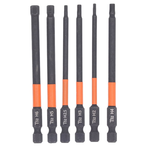 Orvunela 6 Pieces Hex Wrench Drill Bit Set, H2 to H6 100mm Length S2 Alloy Steel Strong Magnetic Hex Key Bits for General Household and Mechanical Repair Tool Accessories