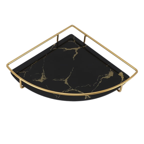 Orvunela Black Gold Triangle Bathroom Storage Tray Decorative Corner Organizer Rack for Soap Towels Jewelry and Toiletries Vanity Countertop Space Saver