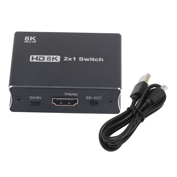 Orvunela HD Multimedia Interface 2 In 1 Out Switch High Speed 48Gbps 8K 60Hz Video Switcher for HDTV Projector Computer Black