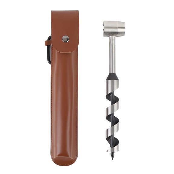 Orvunela Hand Auger Wrench High Carbon Steel Manual Wood Auger Drill Bit with PU Protective Case, Bushcraft Settler Tool