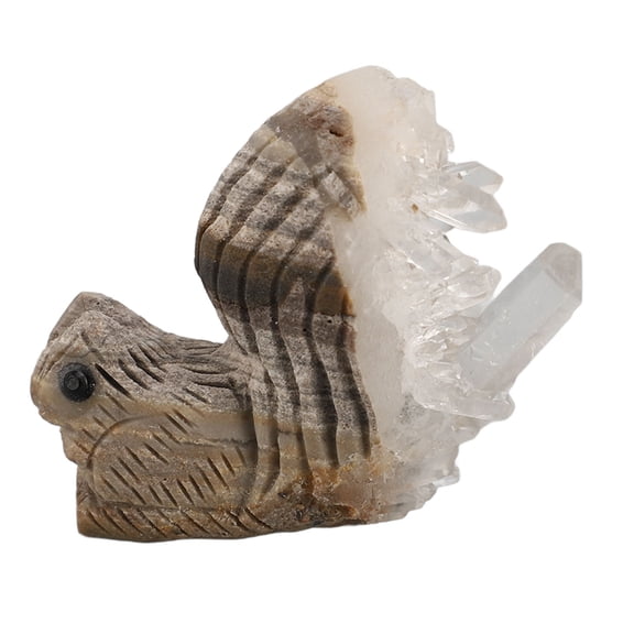 Orvunela Hand Carved Crystal Squirrel Figurine, Natural White Crystal Animal Statue Tabletop Decor