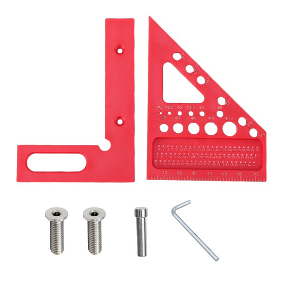 Orvunela Multi Angle Measuring Ruler Carpenter Square Hole Scribing Layout Tool for Woodworking Construction, Red ABS Angle Finder Measuring Gauge