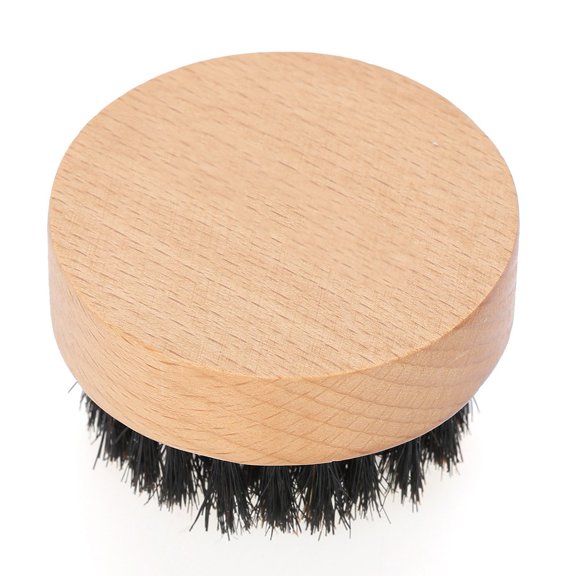 Orvunela Round Beech Wood Beard Brush with Synthetic Bristles for Men Facial Grooming and Daily Styling Palm Sized Travel Facial Hair Maintenance Tool Burlywood