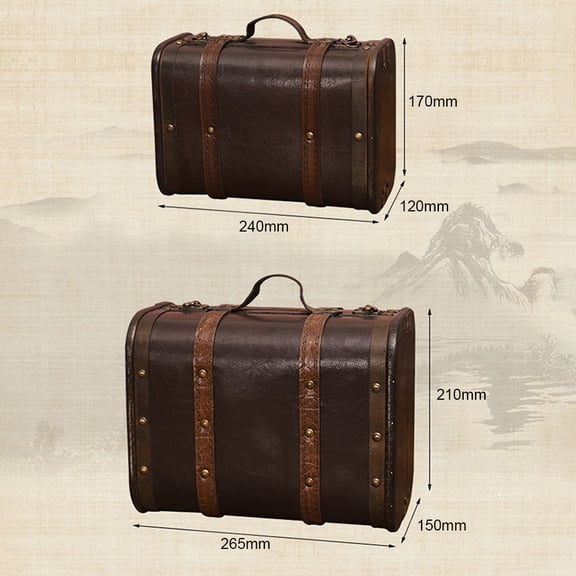 Orvunela Vintage Wooden Decorative Box Antique Suitcase Storage Trunk with Leather Trim and Handle for Photography Prop Home Accent 9.4x6.7x4.7 In