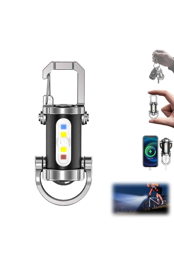 Orvyla Mini Keychain Flashlight, 1200 Lumen Ultra-Bright, 7 Light Modes With Floodlight & Red Beam, Power Bank Function, Waterproof, Pocket-Sized Clip-On For EDC (1PCS)