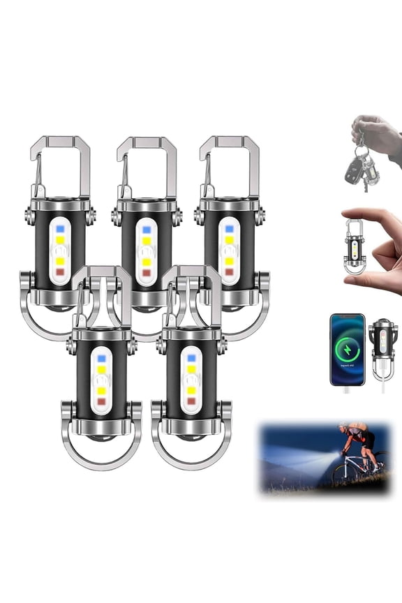 Orvyla Mini Keychain Flashlight, 1200 Lumen Ultra-Bright, 7 Light Modes With Floodlight & Red Beam, Power Bank Function, Waterproof, Pocket-Sized Clip-On For EDC (5PCS)