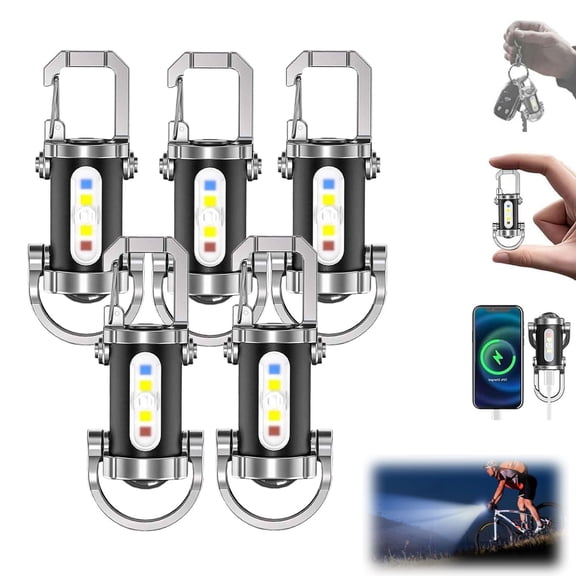 Orvyla Mini Keychain Flashlight, 1200 Lumen Ultra-Bright, 7 Light Modes With Floodlight & Red Beam, Power Bank Function, Waterproof, Pocket-Sized Clip-On For EDC (5PCS)