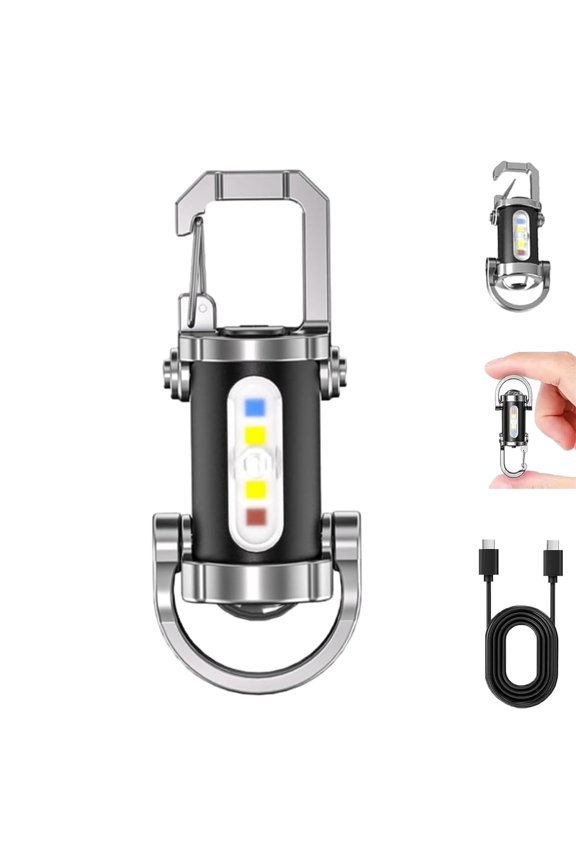Orvyla Mini Keychain Flashlight, 1200 Lumens EDC Mini Keychains Flashlight, Portable Rechargeable Bright Keychain Flashlight, Rechargeable 7 Lights Modes, for Camping Outdoor (1 PCS)