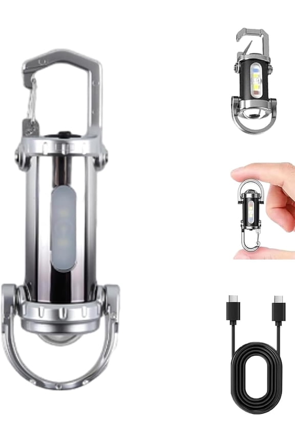 Orvyla Mini Keychain Flashlight, 1200 Lumens EDC Mini Keychains Flashlight, Portable Rechargeable Bright Keychain Flashlight, Rechargeable 7 Lights Modes, for Camping Outdoor (Silver)