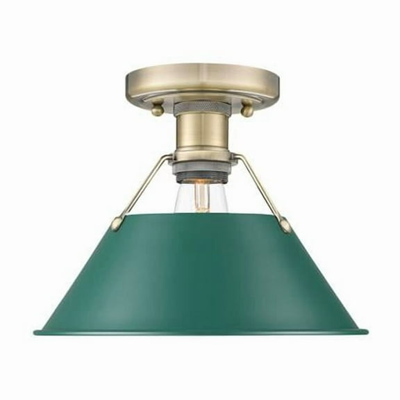 Yep by Golden Lighting Orwell 1-light Flush Mount in Aged Brass and Pine Green shade