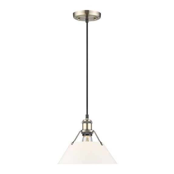 Orwell 1-Light Pendant in Aged Brass with Opal Glass