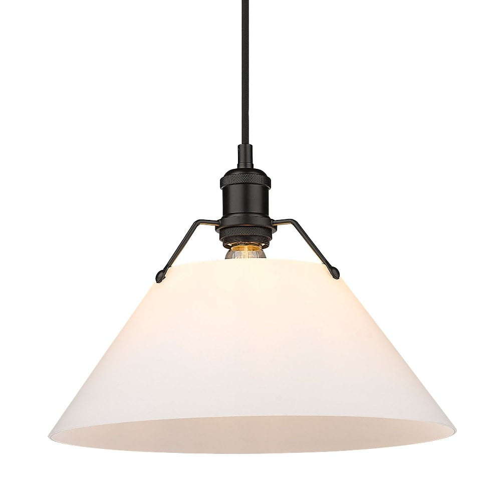 Orwell 14" Matte Black and Opal Glass Vintage Pendant Light