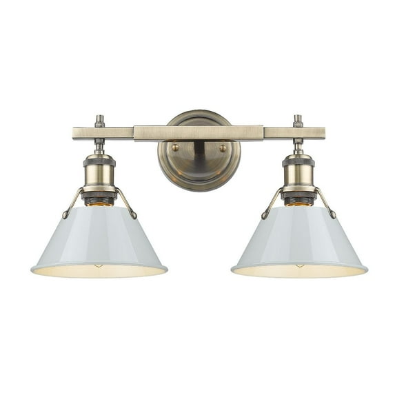 Orwell 2-Light Vanity Light in Aged Brass with Dusky Blue