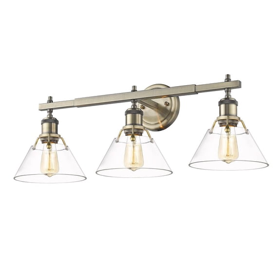 Orwell 3-Light Vanity Light in Aged Brass with Clear Glass