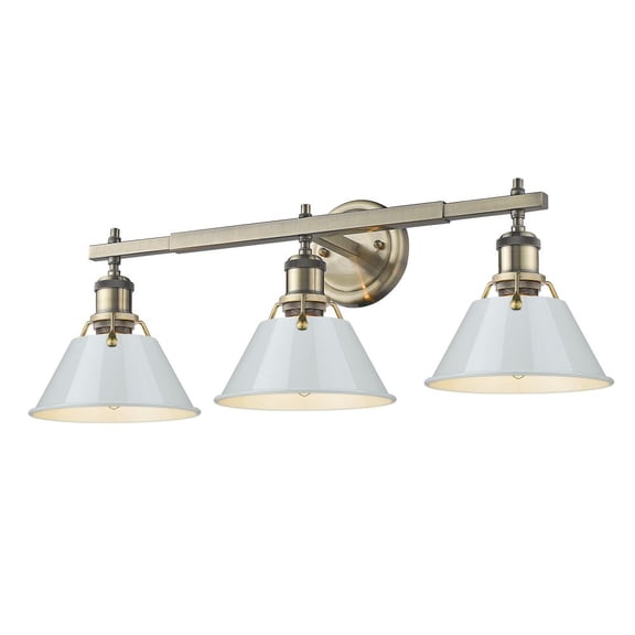 Orwell 3-Light Vanity Light in Aged Brass with Dusky Blue