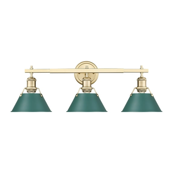 Yep by Golden Lighting Orwell 3-light Vanity in Brushed Champagne Brass and Pine Green shade