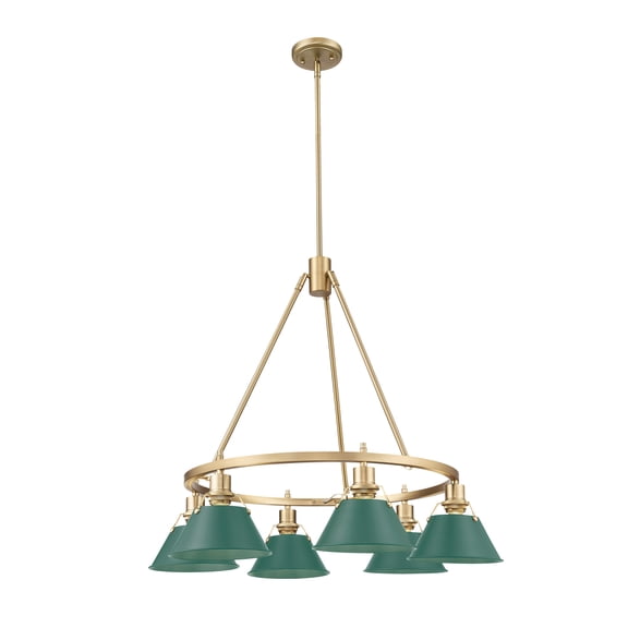 Yep by Golden Lighting Orwell 6-light Chandelier in Brushed Champagne Brass and Pine Green shade