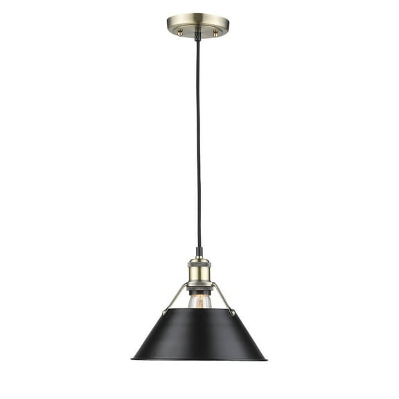 Yep by Golden Lighting Orwell 1-light 10in Pendant in Aged Brass and Matte Black shade