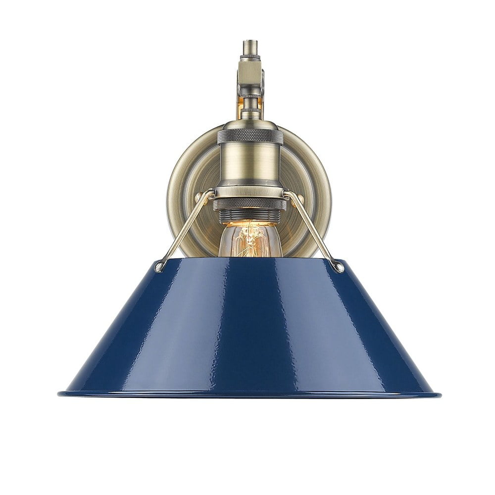 Aged Brass Transitional Sconce with Navy Blue Shade