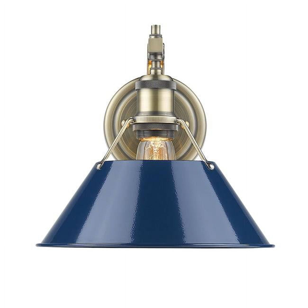 Aged Brass Transitional Sconce with Navy Blue Shade