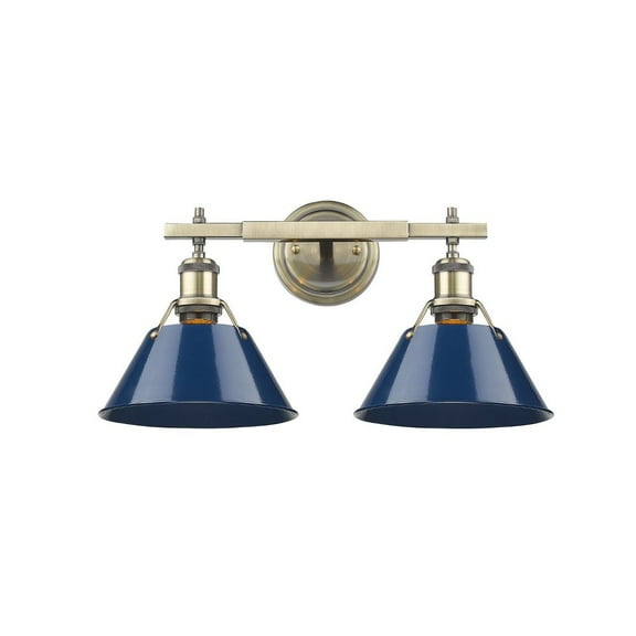 Yep by Golden Lighting Orwell 2-light Vanity in Aged Brass and Navy Blue shade