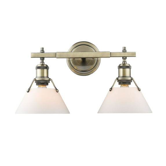 Yep by Golden Lighting Orwell 2-light Vanity in Aged Brass and Opal Glass
