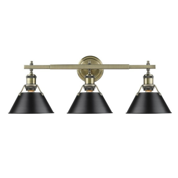 Yep by Golden Lighting Orwell 3-light Vanity in Aged Brass and Matte Black shade