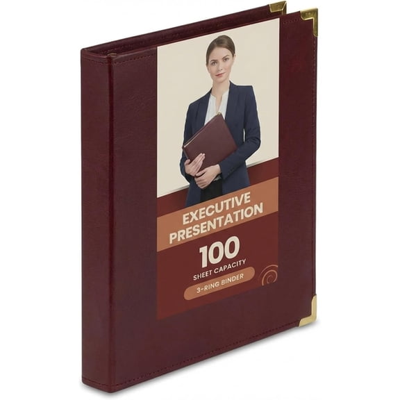 Orwell Classic Collection Executive Presentation 3 Ring Binder, Round Ring 1/2 Inch Capacity with Brass Ring Metal and Brass Corners (Brown)