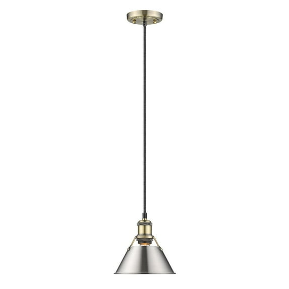 Yep by Golden Lighting Orwell 1-light 8in Pendant in Aged Brass and Pewter shade