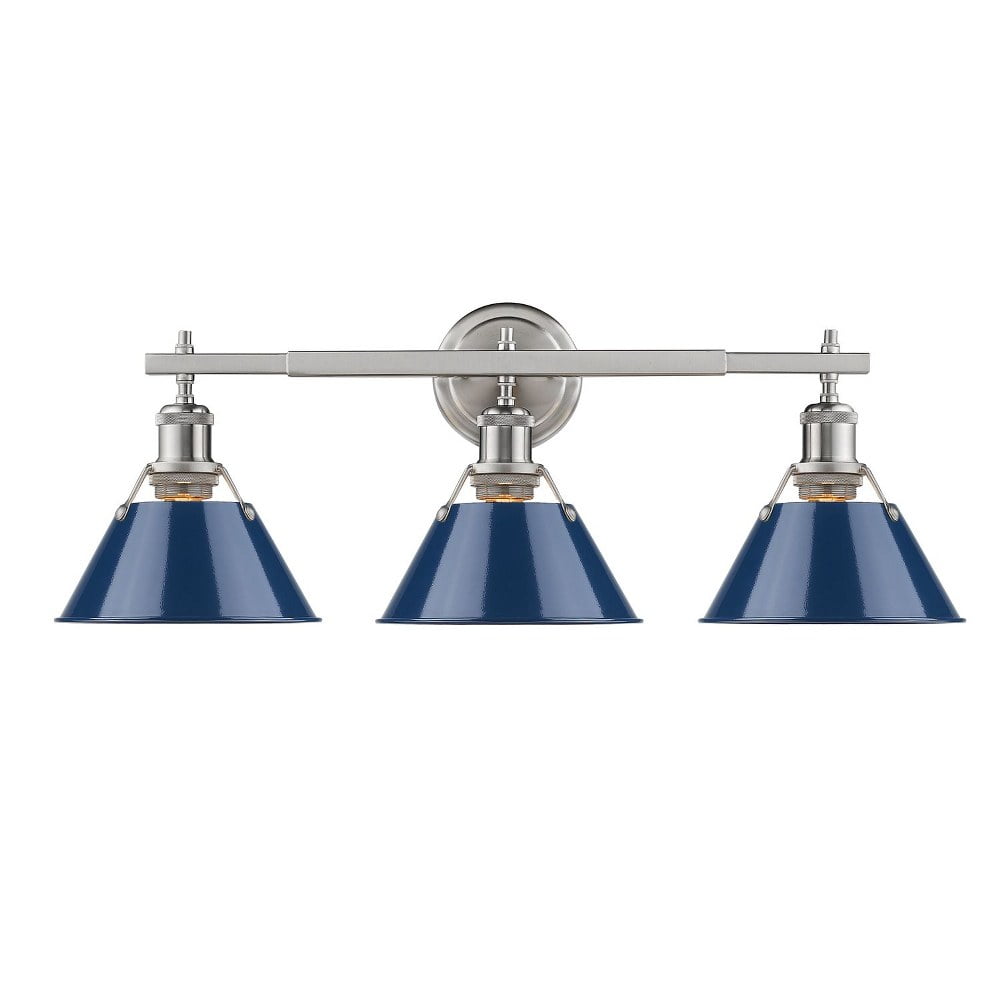 Transitional Pewter 24" Vanity Light with Navy Blue Shades